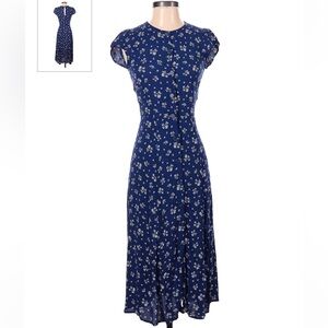 Reformation Blue Midi Dress with Front Buttons and Keyhole Back